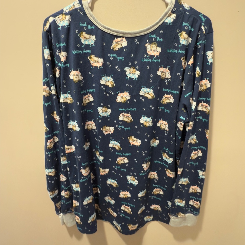 EUC- Cuddl Duds Pajamas Set Navy Blue with hedgehogs. Size TXL - Picture 2 of 5